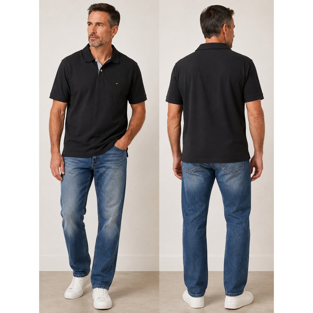Tommy Hilfiger Easy Care Short Sleeve Cotton Black Polo Shirt Sz XXl/TTG/XXG
